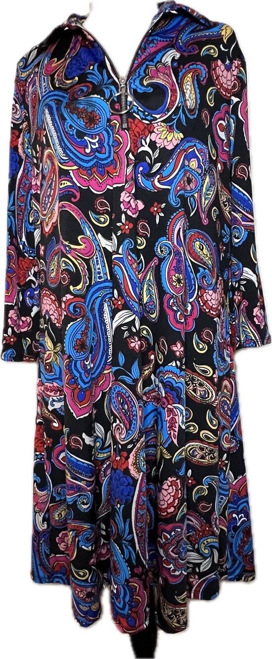 Ava & Grace Colorful Paisley Dress Knee Length 3/4 Sleeves V-Neck Women Sz Large